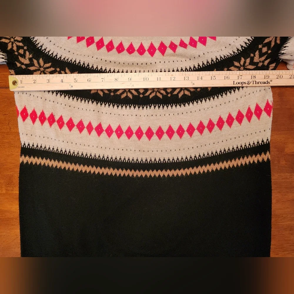 Talbots Fair Isle Wool Blend Sweater Black W Multi-Color L Holiday Cabincore - Picture 6 of 9